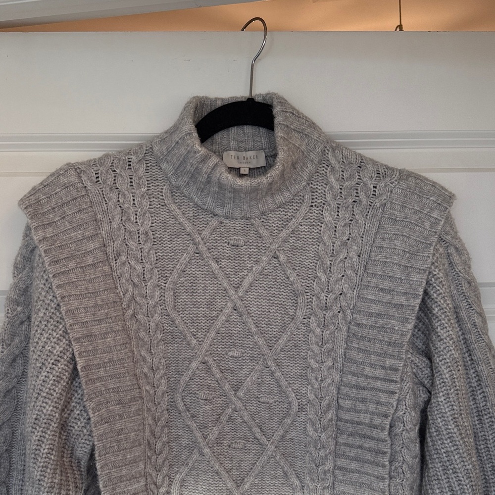 Ted Baker Gray Cable Knit Turtleneck Sweater Dress
